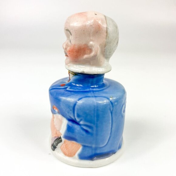 Antique Carters Ink Pa Bottle Figural Ceramic Man Blue Porcelain - Picture 2 of 7